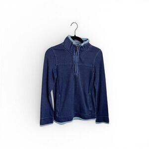 FatFace Sweatshirt Size 2 Blue Airlie Quarter Zip Textured Pique Pullover Pocket